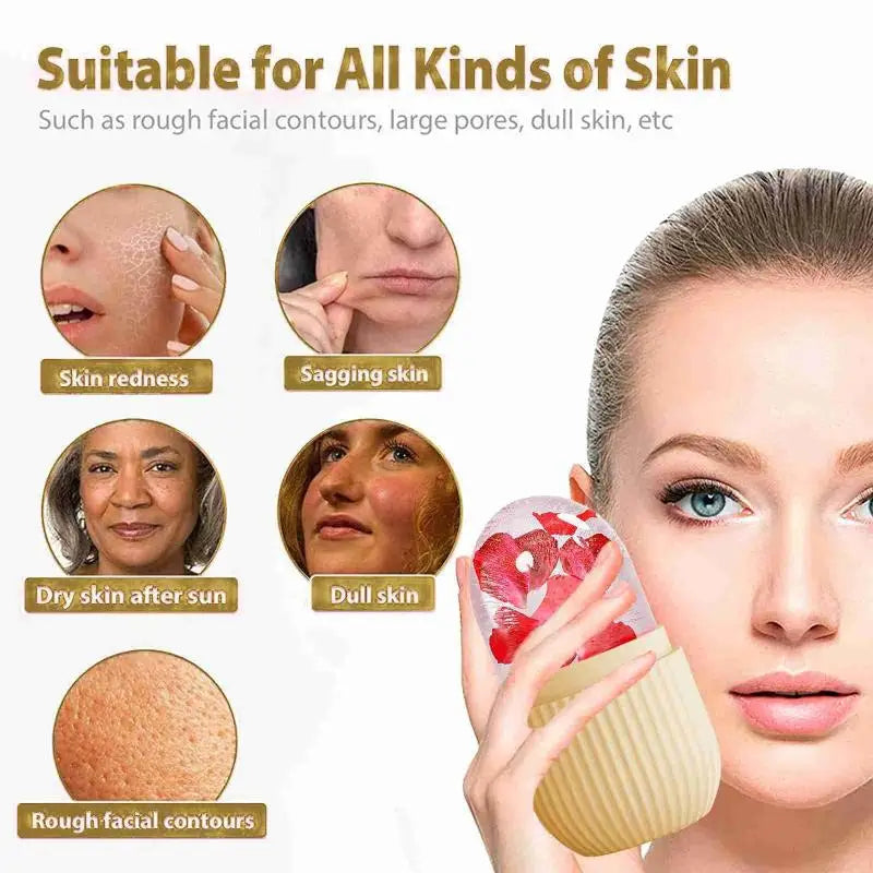 Silicone Ice Face Roller – Reusable Facial Massager for Glowing Skin, Pore Care &amp; Eye Puffiness