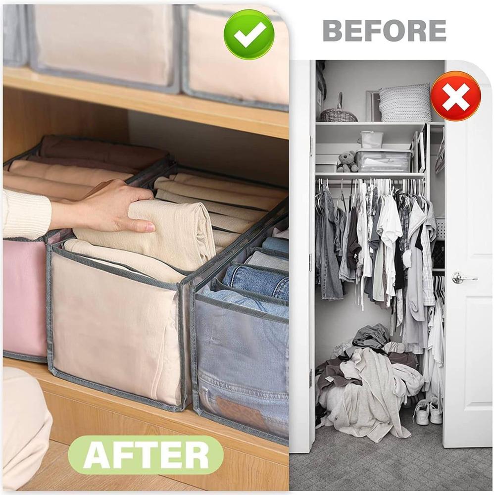 Foldable Clothes Organizer Box – 7 Grid Drawer Storage for Jeans &amp; Wardrobe