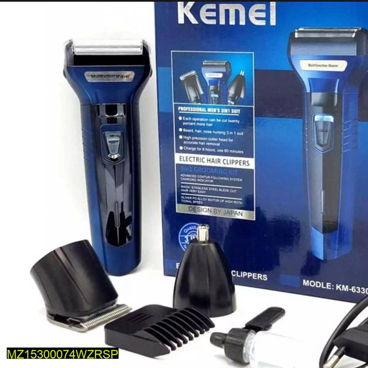 Kemei 3-in-1 Trimmer Kit – Rechargeable Beard, Hair &amp; Nose Grooming Set for Men