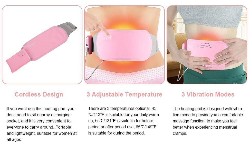 Period Pain Relief Heating Belt – Rechargeable Warm Waist Massager for Cramps &amp; Comfort