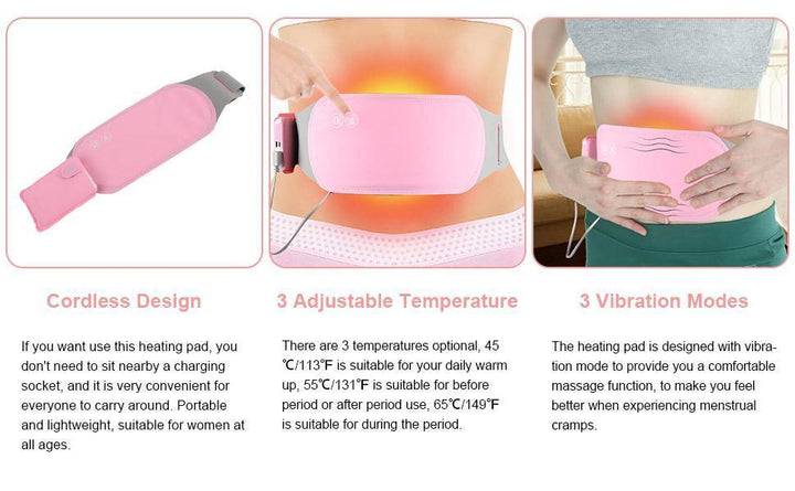 Period Pain Relief Heating Belt – Rechargeable Warm Waist Massager for Cramps &amp; Comfort