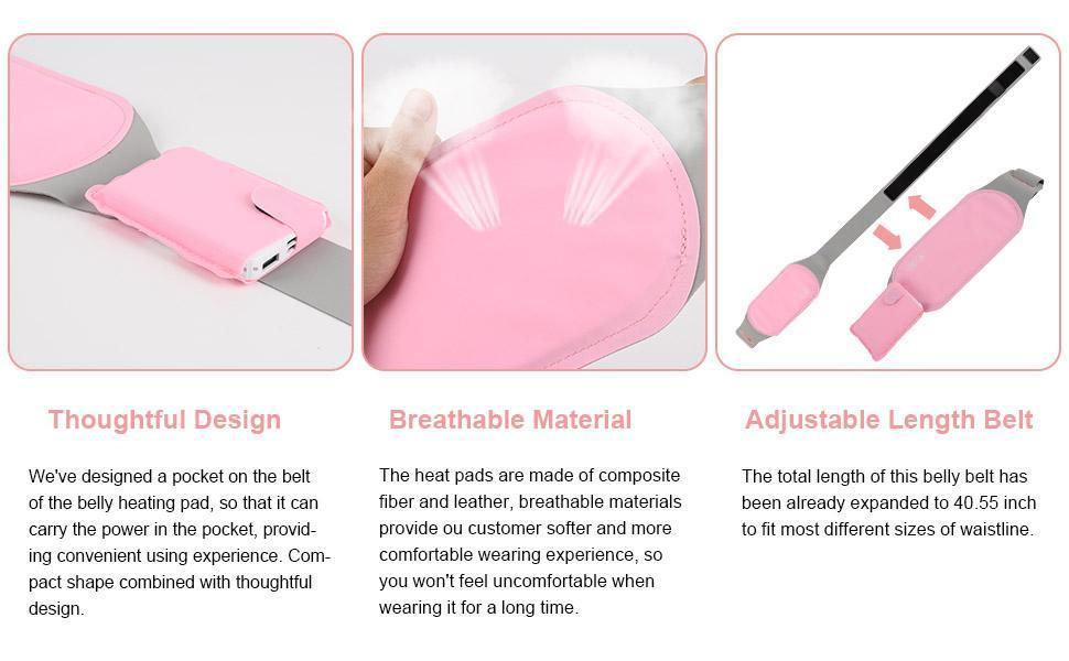 Period Pain Relief Heating Belt – Rechargeable Warm Waist Massager for Cramps &amp; Comfort